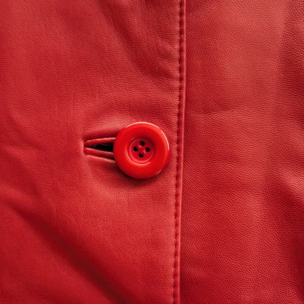 VTG Konig Furs Y2K Red Leather Blazer Biker Moto Jacket Button Up Women's XL EUC